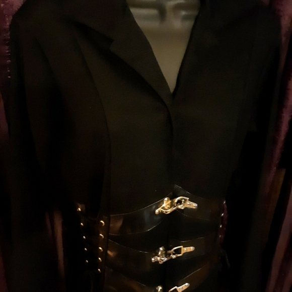 Red Balls on Fire Tripp NYC Buckle Trench  Corset Pleather Halloween Hellraiser - Picture 3 of 10